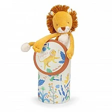 Soft toy lion cub in a box