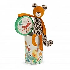 Soft leopard toy in a box
