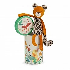 Soft leopard toy in a box