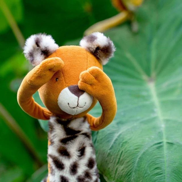 Soft leopard toy in a box