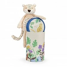 Soft toy tiger in a box