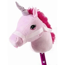 Wooden horse on a stick Pink unicorn 75 cm.