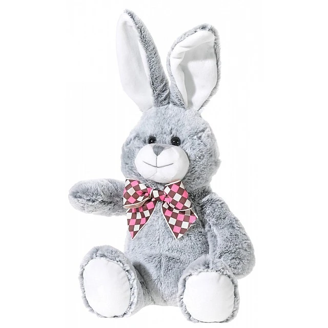 Brown bunny with checkered ribbon 30 cm