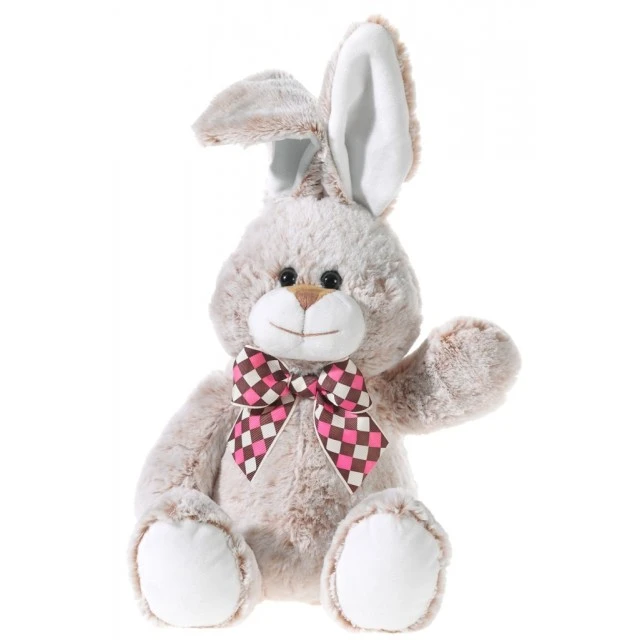 Brown bunny with checkered ribbon 30 cm