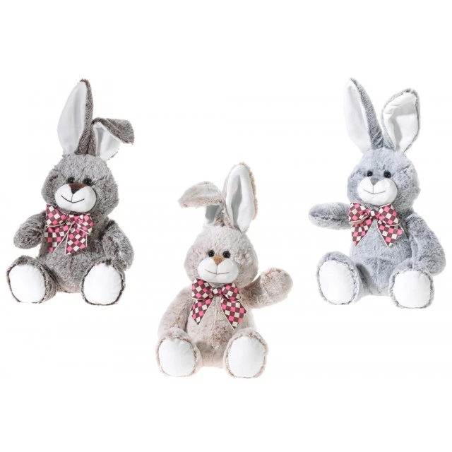 Brown bunny with checkered ribbon 30 cm