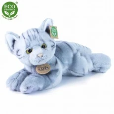 Plush Cat gray lying down 30 cm.