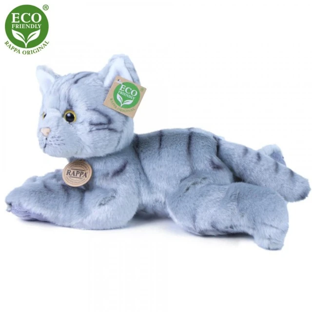 Plush Cat gray lying down 30 cm.