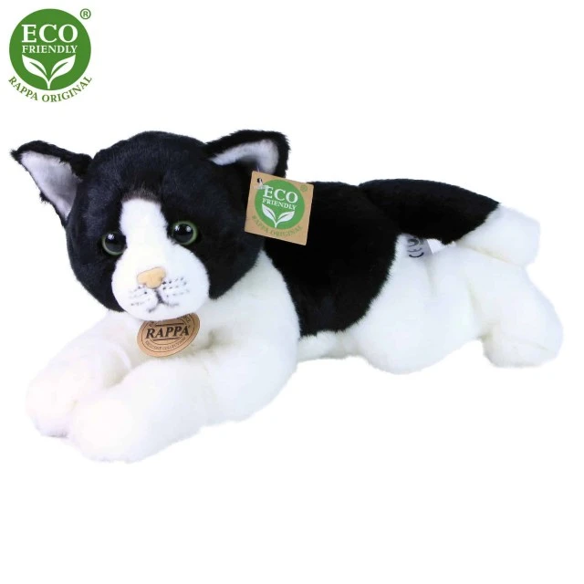 Plush Cat black and white lying down 30 cm.