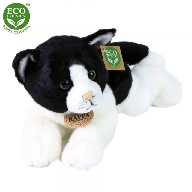 Plush Cat black and white lying down 30 cm.