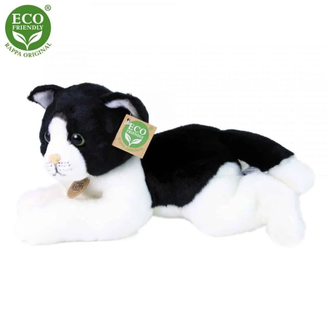 Plush Cat black and white lying down 30 cm.