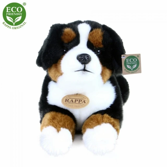Plush dog Bernese Mountain Dog lying down 30 cm.