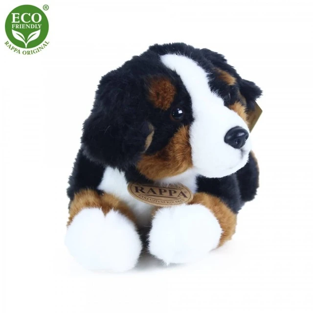 Plush dog Bernese Mountain Dog lying down 23 cm.