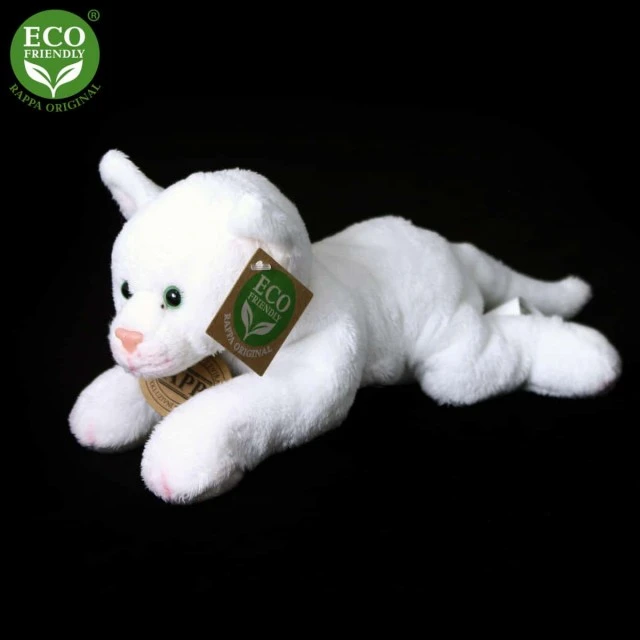 Plush White cat lying down 22 cm.
