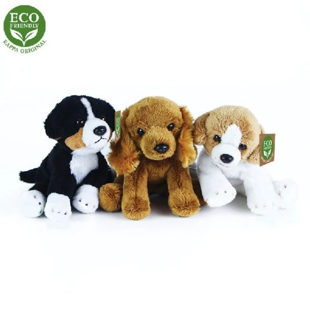 Plush puppy in White and brown sitting 15 cm.