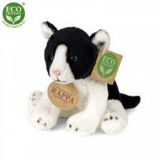 Plush kitten black and white sitting 14 cm.