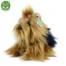 Plush dog Yorkshire terrier sitting 23 cm.