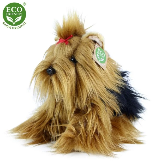 Plush dog Yorkshire terrier sitting 23 cm.