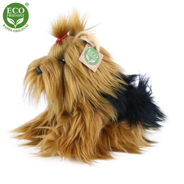 Plush dog Yorkshire terrier sitting 23 cm.
