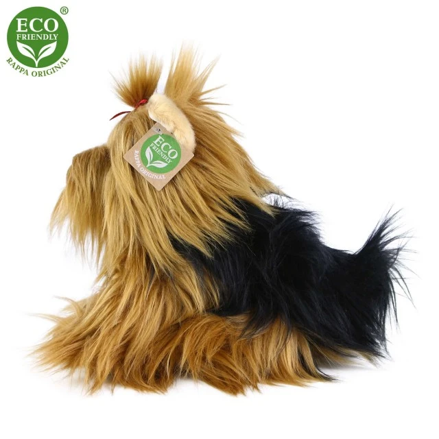 Plush dog Yorkshire terrier sitting 23 cm.