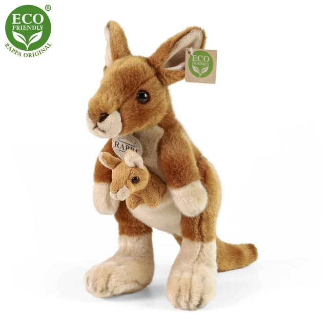 Plush Kangaroo with baby standing 27 cm.