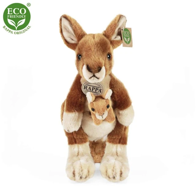 Plush Kangaroo with baby standing 27 cm.