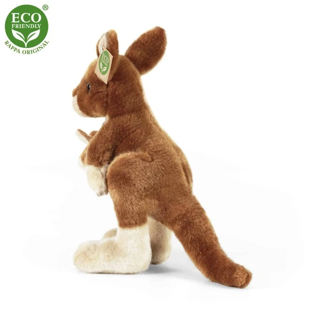 Plush Kangaroo with baby standing 27 cm.
