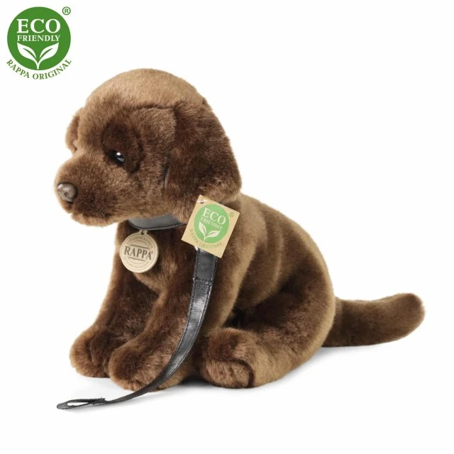 Plush Brown Labrador with leash standing 25 cm.