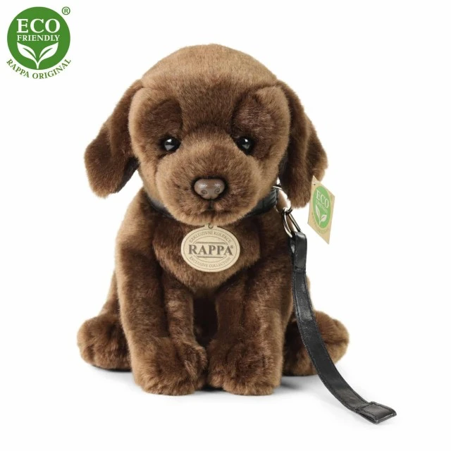 Plush Brown Labrador with leash standing 25 cm.