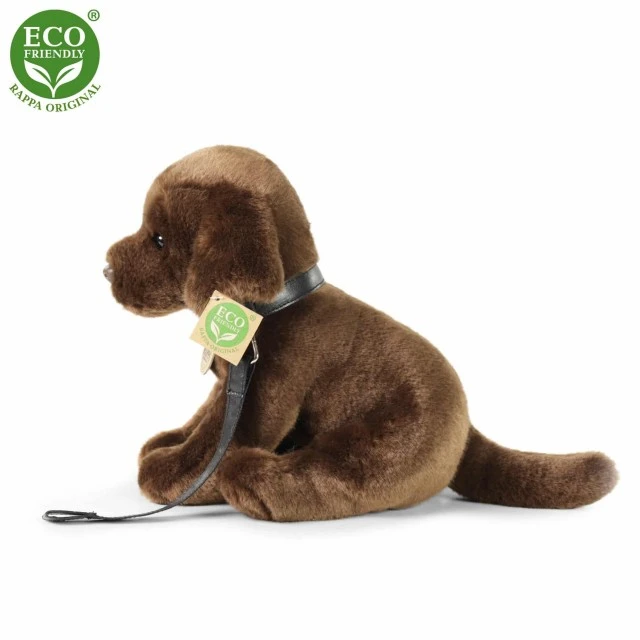 Plush Brown Labrador with leash standing 25 cm.