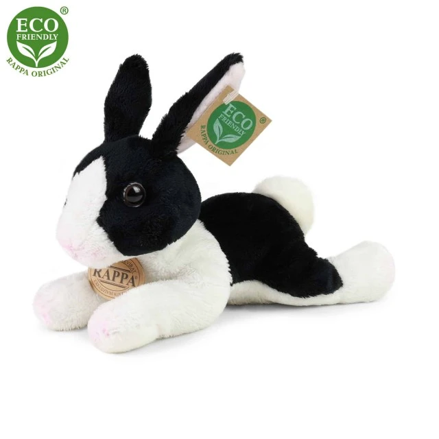 Plush Black and white bunny lying down 22 cm.