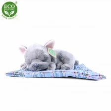 Plush Dog Gray French Bulldog sleeping on a rug 23 cm.