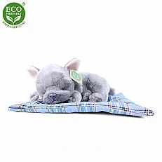 Plush Dog Gray French Bulldog sleeping on a rug 23 cm.