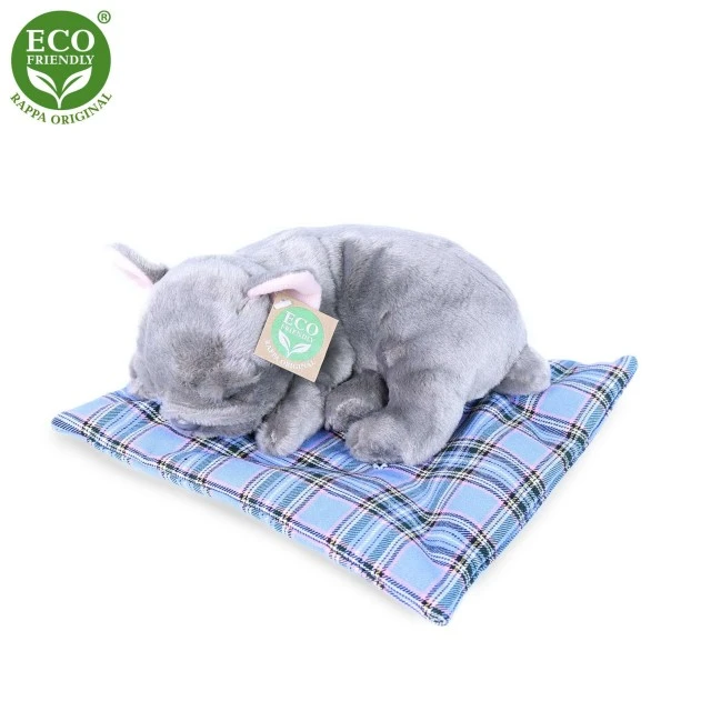 Plush Dog Gray French Bulldog sleeping on a rug 23 cm.