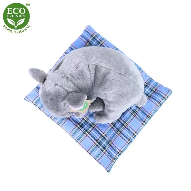 Plush Dog Gray French Bulldog sleeping on a rug 23 cm.