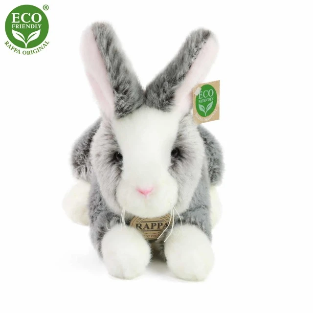 Plush Gray bunny with pink ears standing 23 cm.
