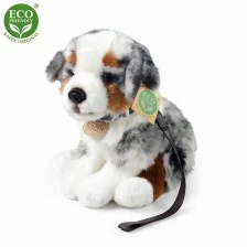 Plush Australian Shepherd with leash sitting 27 cm.