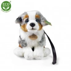 Plush Australian Shepherd with leash sitting 27 cm.