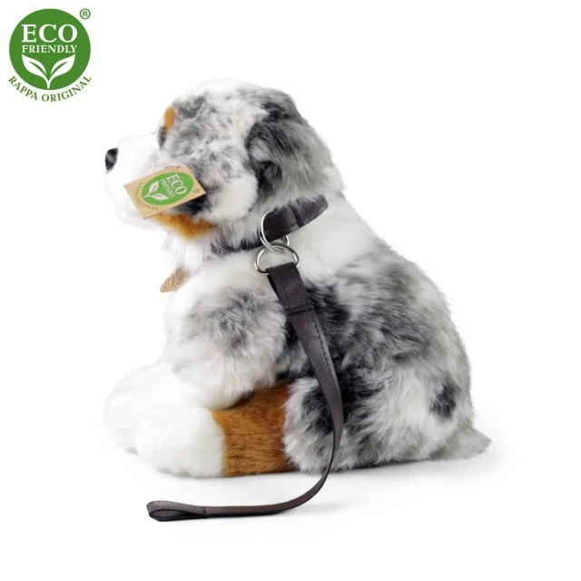 Plush Australian Shepherd with leash sitting 27 cm.