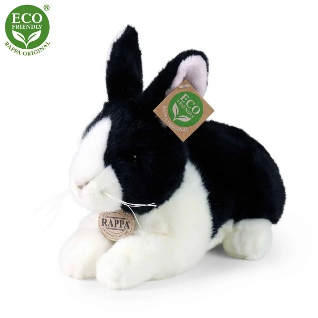 Plush Black and white bunny standing 25 cm.