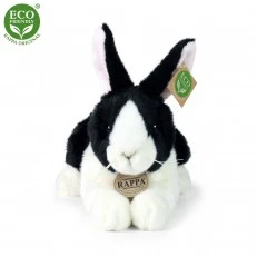 Plush Black and white bunny standing 25 cm.