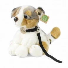 Plush Dog Australian Shepherd with a leash 28 cm sitting