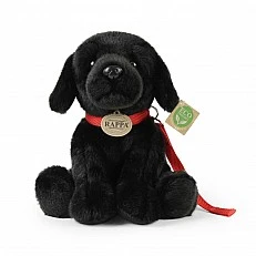 Plush Dog Black Labrador with a leash 28 cm sitting