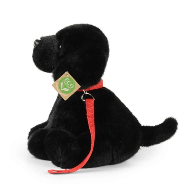 Plush Dog Black Labrador with a leash 28 cm sitting