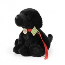 Plush Dog Black Labrador with a leash 28 cm sitting