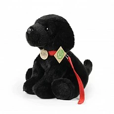 Plush Dog Black Labrador with a leash 28 cm sitting
