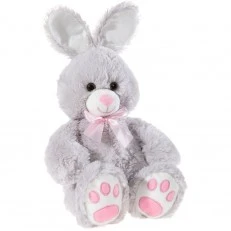 Plush bunny with pink ribbon 50 cm. gray