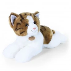 Large plush Cat in brown and white 50 cm. lying down