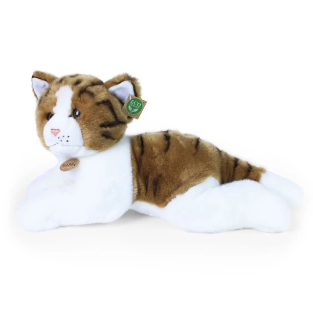 Large plush Cat in brown and white 50 cm. lying down