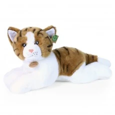 Large plush Cat in brown and white 50 cm. lying down