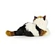 Plush Tricolor cat lying down 30 cm.